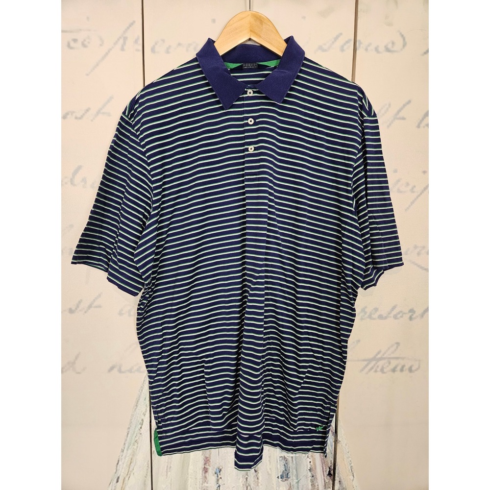 Polo Golf Ralph Lauren‎ Mens XL Pima Cotton Striped Short Sleeve Polo Shirt Navy